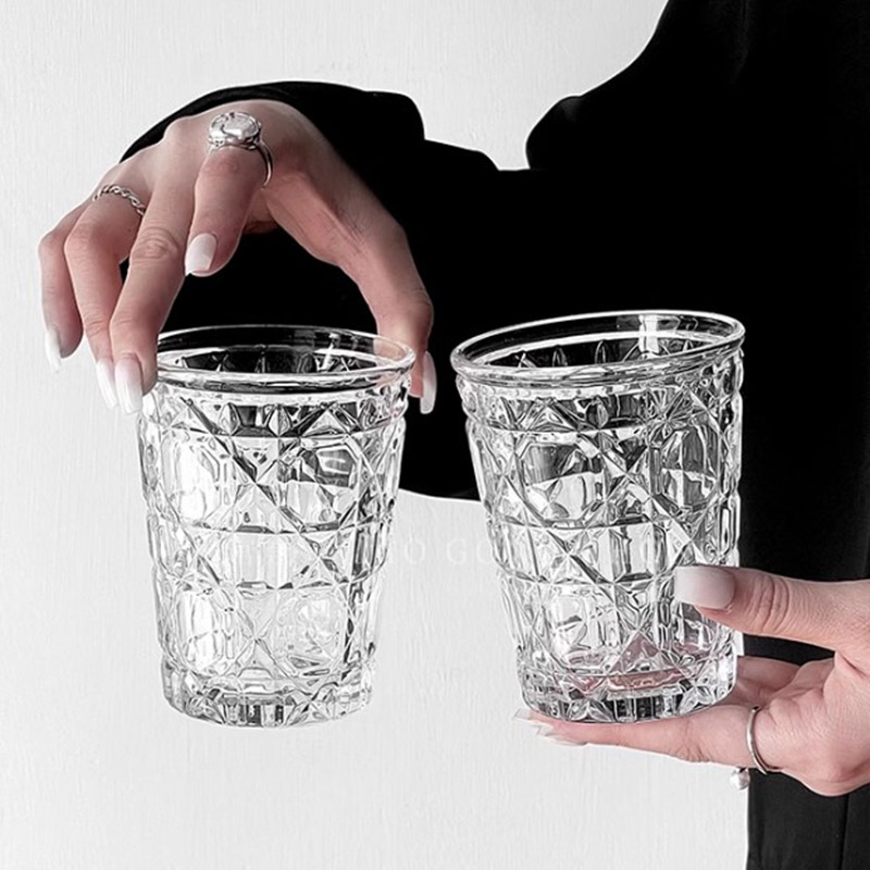 Espresso Shot Glass - แก้วไวน์แบบตะวันตกลายเพชรแนววินเทจ310มล. ถ้วยดื่มน้ำเย็นถ้วยกาแฟสำหรับใช้ในครัวเรือนแก้วเหล้าวิสกี้เบียร์บรั่นดี2ชิ้น