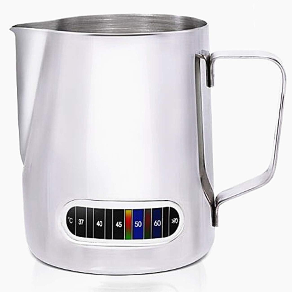Milk Steaming Pitcher - เหยือกตีฟองนมพร้อมเทอร์โมมิเตอร์ในตัว เหยือกทำลาเต้อาร์ต สแตนเลส เหยือกตีครีมร้อนสำหรับทำเอสเพรสโซ