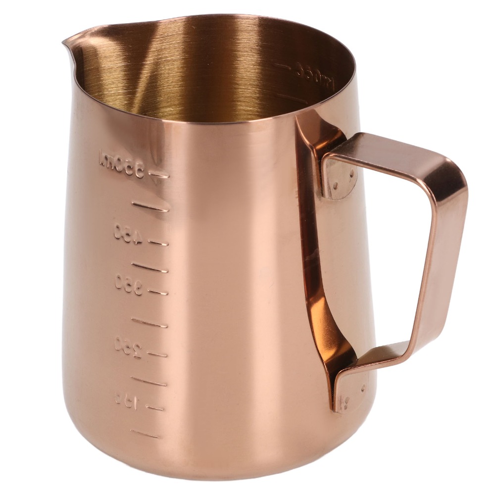 Milk Steaming Pitcher - เหยือกตีฟองนมสแตนเลสสีโรสโกลด์ ความจุ 550 มล. พร้อมสเกลวัดปริมาณ เหยือกตีฟองนมสำหรับทำลาเต้อาร์ต